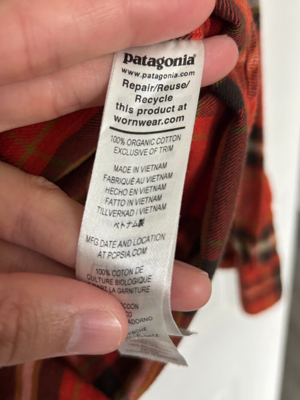 Patagonia Shirt Mens Large Organic Cotton Red Plaid Flannel Button Up - Picture 5 of 8